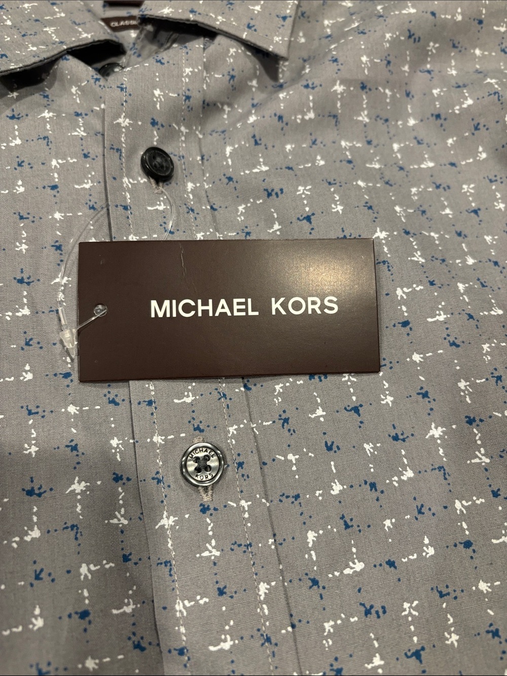 Michael Kors NEW Mens Button Front Shirt Grey Blue White Long Sleeve Mens L